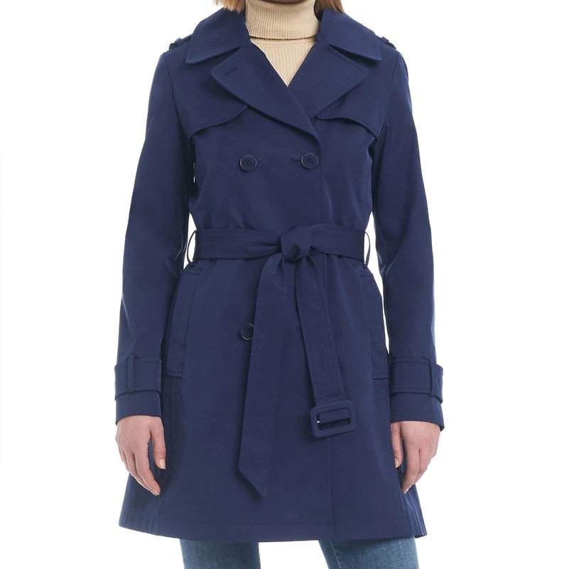 Kate Spade Pleated Back Water-Resistant Trench Coat In Squid Ink Nwt